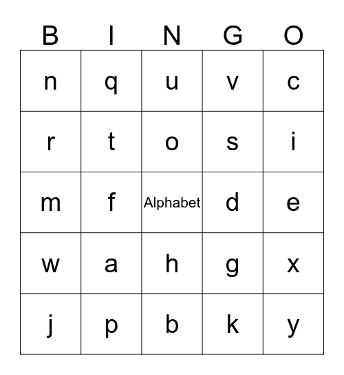 Alphabet Bingo Card