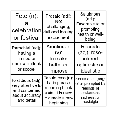 Capitol Riverfront Word of the Day Bingo Card