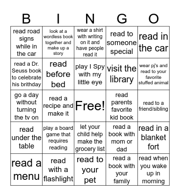 Preschool Bingo Card