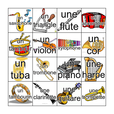 Instruments de musique Bingo Card