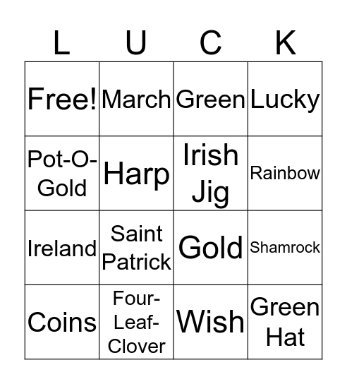 St Patricks Day Bingo Card