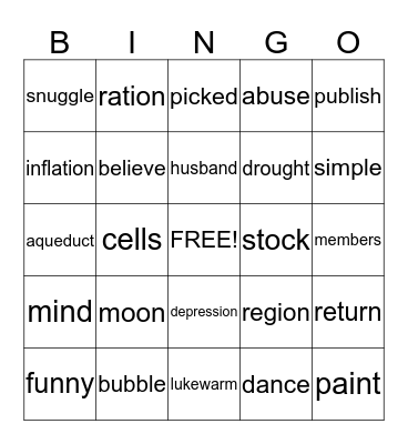 4TH GRADE Bingo Card