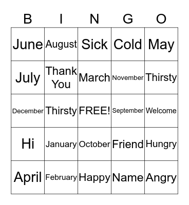 Word Bingo Card