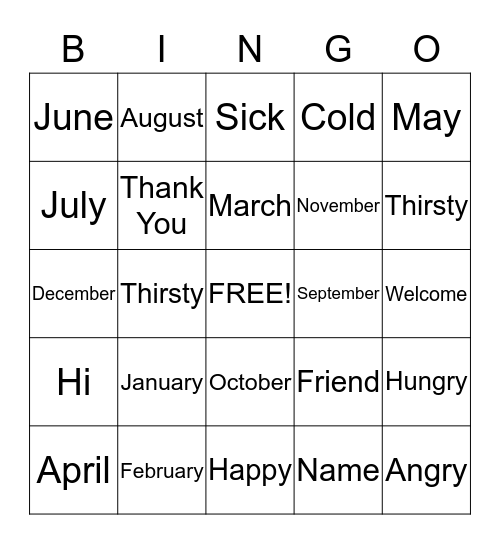 Word Bingo Card