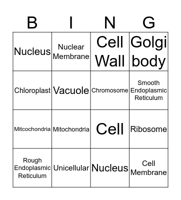 Organelle Bingo Card
