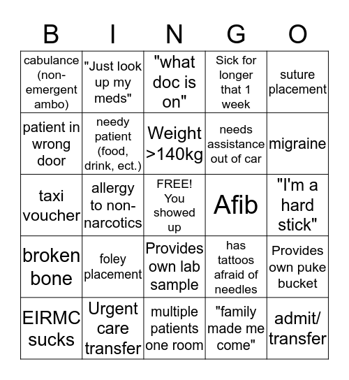 ER BINGO Card