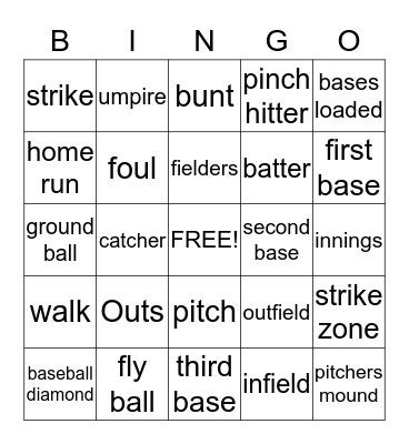 Baseball Bingo Card