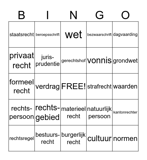 Bingo Basisbegrippen Recht Bingo Card