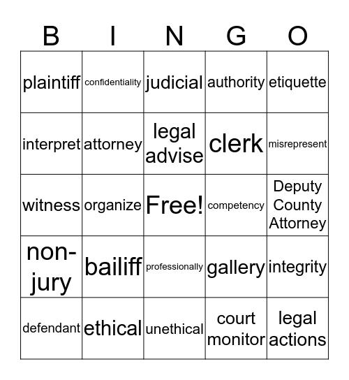 Ethics and the Courtroom Bingo Card