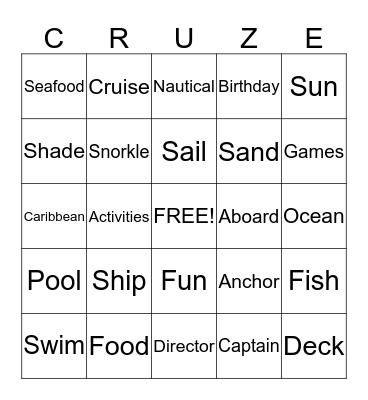 Mitchell Family Cruise Bingo Card