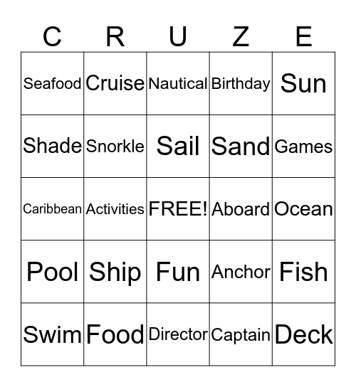 Mitchell Family Cruise Bingo Card