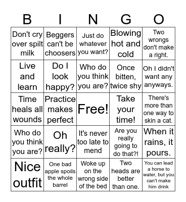 Nonliteral Language Bingo Card