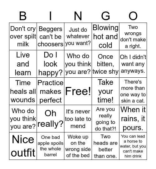 Nonliteral Language Bingo Card