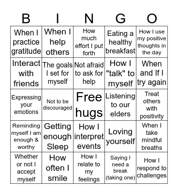 Things I Can Control  Bingo Card