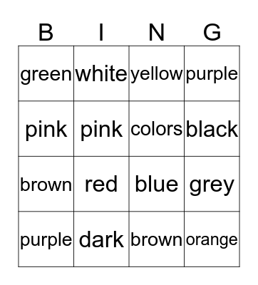 Los colores Bingo Card
