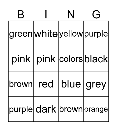 Los colores Bingo Card