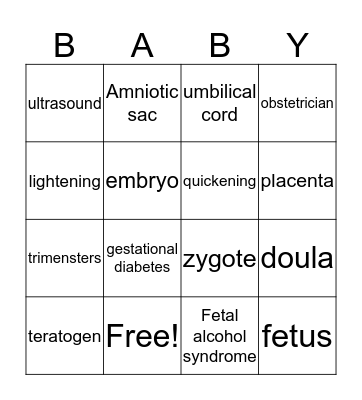 Baby  Bingo Card