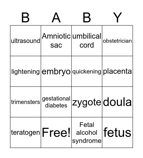 Baby  Bingo Card