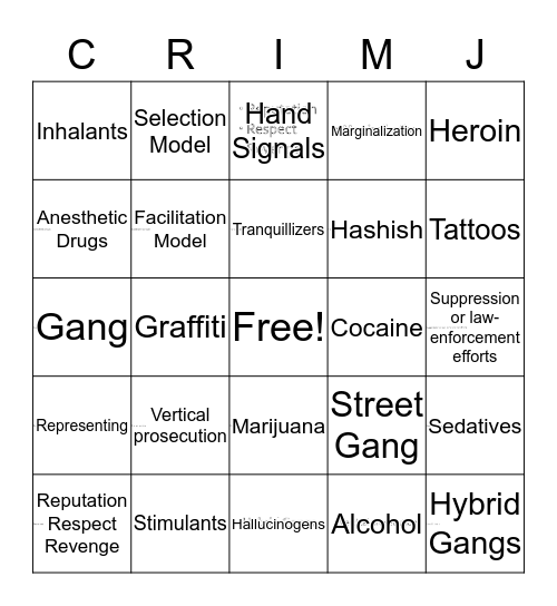 Juvenile Justice Bingo Card