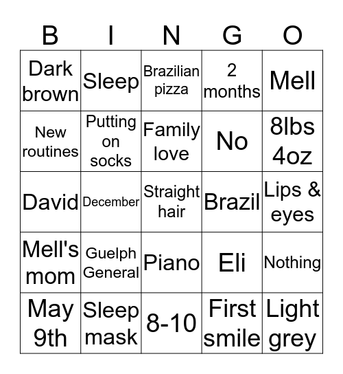 Baby Bump Bingo Card