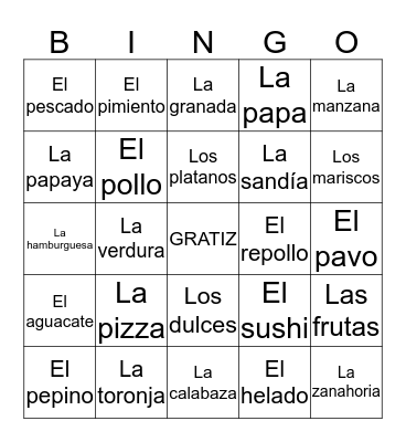 La Comida Bingo Card