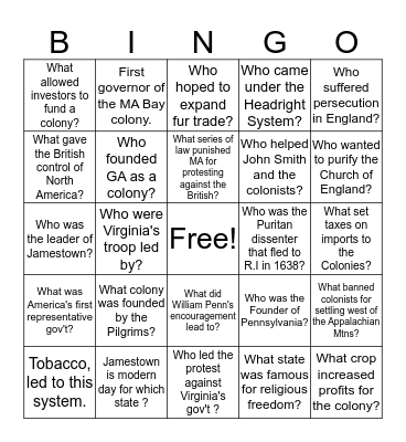 American Beg Bingo Card