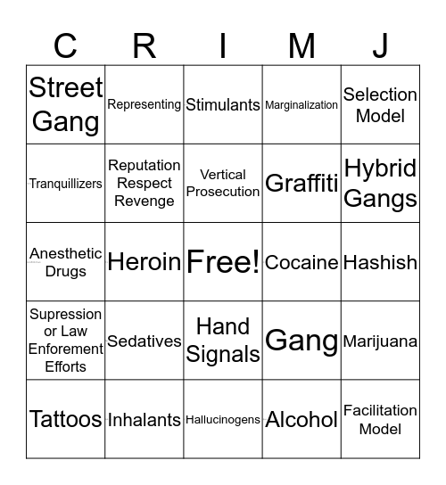 Juvenile Justice Bingo Card