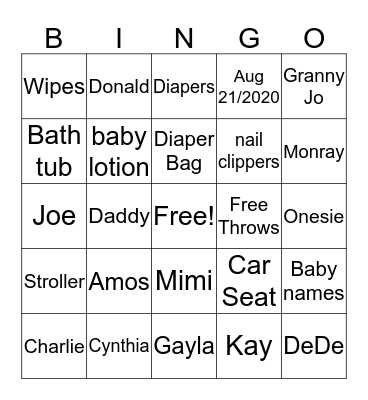 Baby BINGO Card