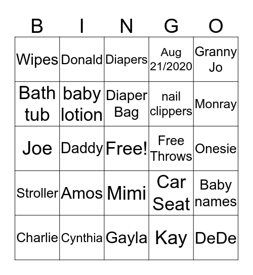 Baby BINGO Card