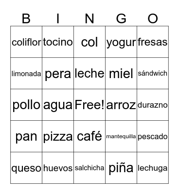 LA COMIDA Bingo Card