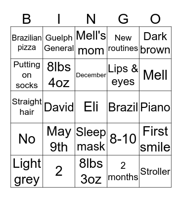 Baby Bump Bingo Card