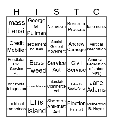 Unit 1 and Unit 2 HISTO Review Bingo Card