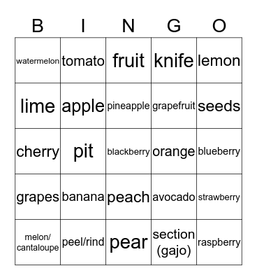 Fruit! Bingo Card