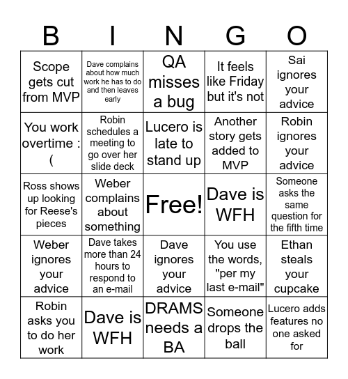 Donna' Sanity Game Bingo Card