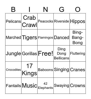 17 Kings and 42 Elephants Bingo Card