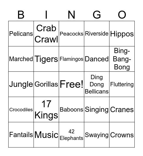 17 Kings and 42 Elephants Bingo Card