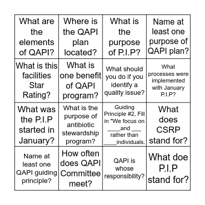 QAPI BINGO Card