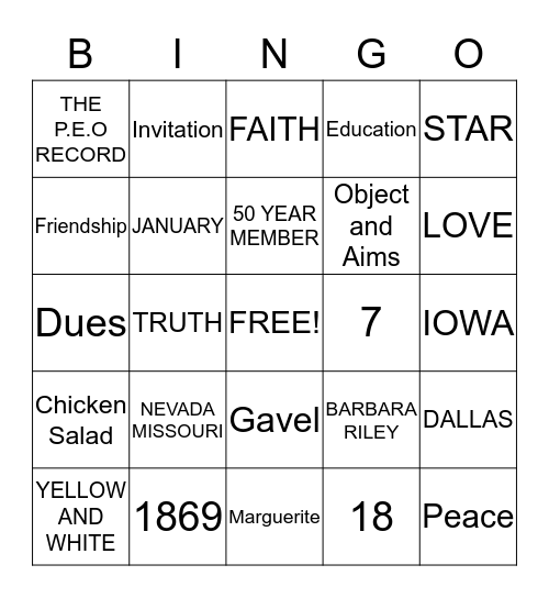 CHAPTER T Bingo Card
