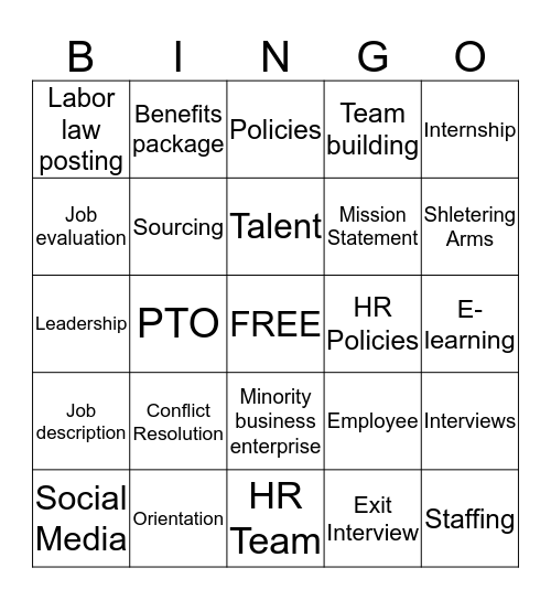 Human Resources Bingo  Bingo Card