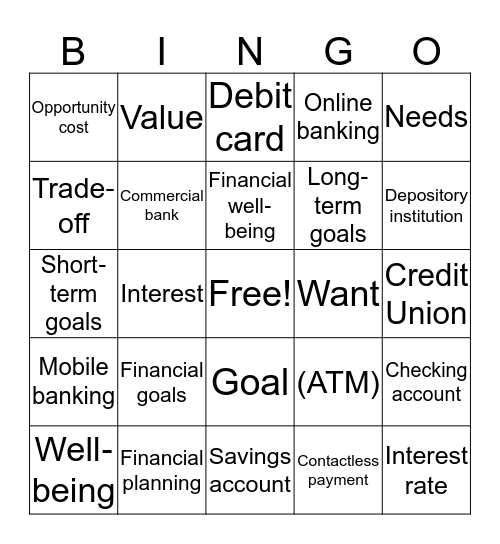 Personal Finance Bingo 1 Bingo Card
