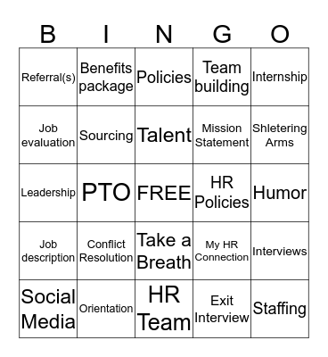 Human Resources Bingo  Bingo Card
