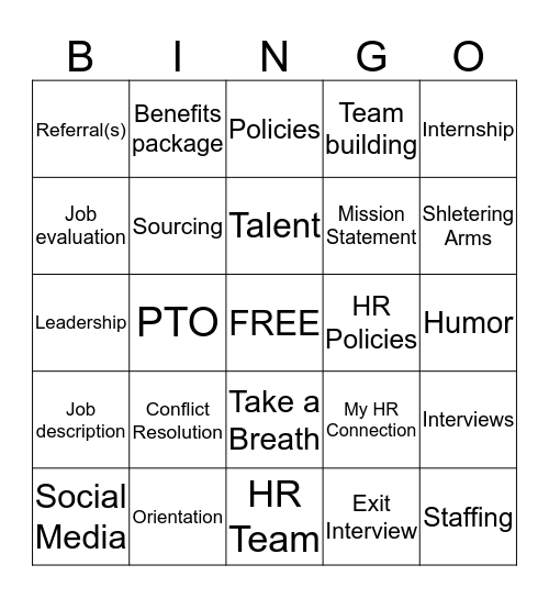 Human Resources Bingo  Bingo Card
