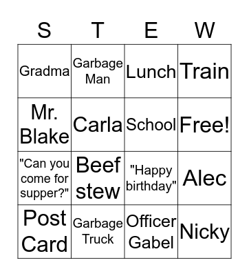 Beef Stew Bingo Card