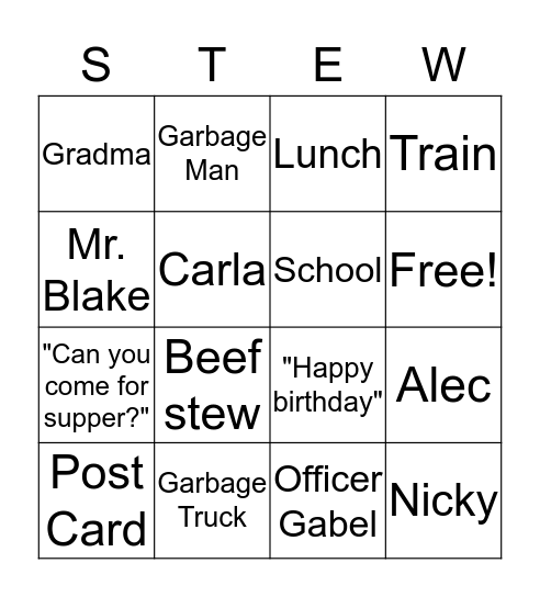 Beef Stew Bingo Card