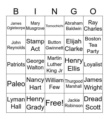 Georgia Bingo Card