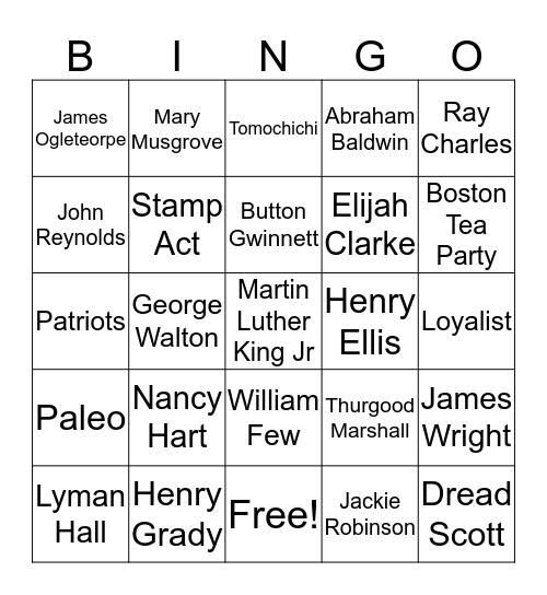 Georgia Bingo Card