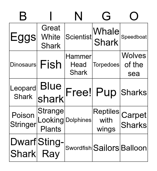 Hungry, Hungry, Sharks Bingo Card