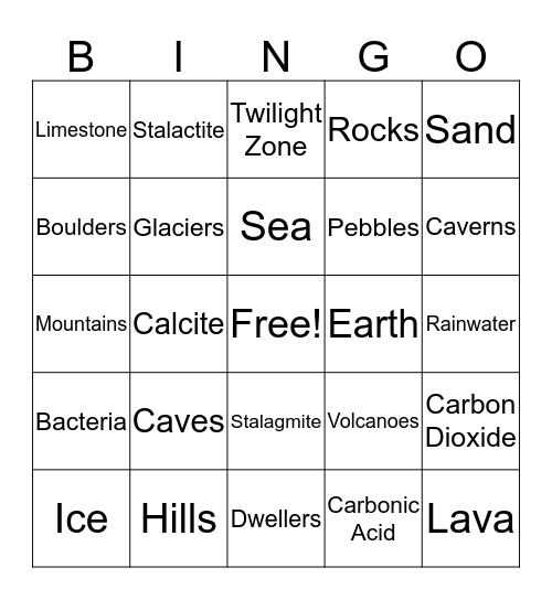 Caves and Caverns Bingo Card