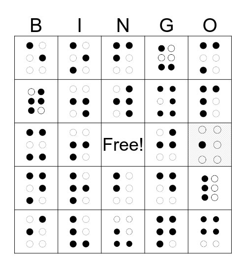 Braille Bingo: Alphabet WS and Punctuation Bingo Card