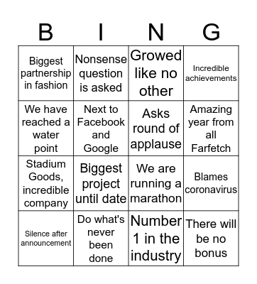 Earnings Call Bingo Card